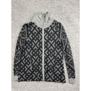 Icelandic Design Sweater Womens XS Black Geometric Full Zip Mock Neck Knit